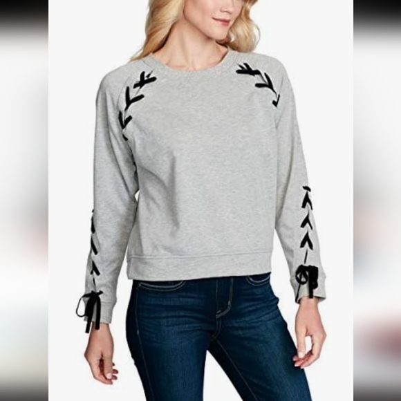 Jessica Simpson Women's Kiana Velvet Lace Up Sweatshirt - Picture 3 of 8